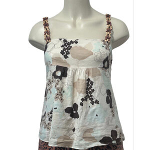 Alice + Olivia Floral Beaded Strap Square Neck Top Medium